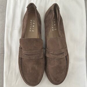Jamie Haller Taupe Suede Penny Loafers